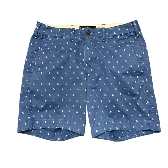 ABERCROMBIE & FITCH Men’s Stretch Blue Anchor Print Short Size 31 - Picture 1 of 7